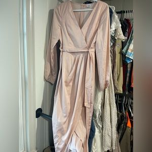 Pink Satin Wrap Dress